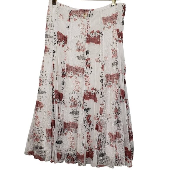 Linea Domani A Line Skirt Midi Lace Inserts Graphic Pattern Size 8 - Picture 1 of 16